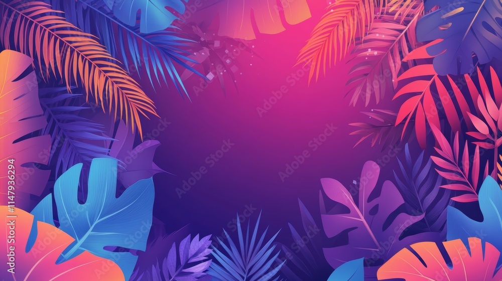 Colorful abstract background featuring vibrant tropical leaves in a modern design, perfect for creative projects and digital art. Colorful abstract background featuring vibrant tropical leaves in a modern design, perfect for creative projects and digital art.