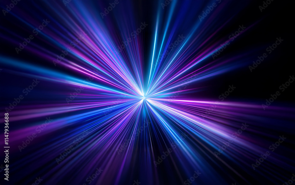 Abstract background with bright blue and purple rays radiating from a central point, appearing as a burst of light or energy. Abstract background with bright blue and purple rays radiating from a central point, appearing as a burst of light or energy.