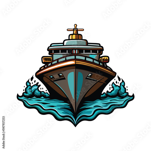 Create a highly detailed vector illustration of a ship's waterline, showing intricate textures and subtle reflections.  Include realistic water displacement effects.