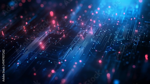 Colorful Circuit Board Design Featuring Glowing Lights and Digital Patterns in a Futuristic Abstract Style