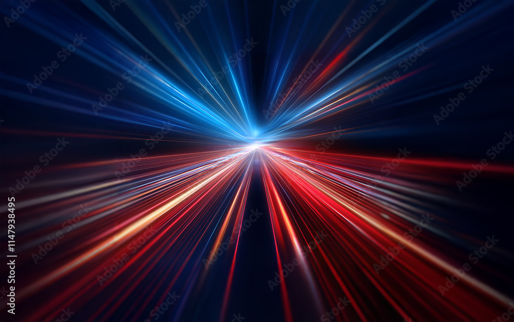 Abstract, dynamic, and colorful light streaks radiating outward from a central point on a dark background, suggesting a sense of motion and speed. Abstract, dynamic, and colorful light streaks radiating outward from a central point on a dark background, suggesting a sense of motion and speed.