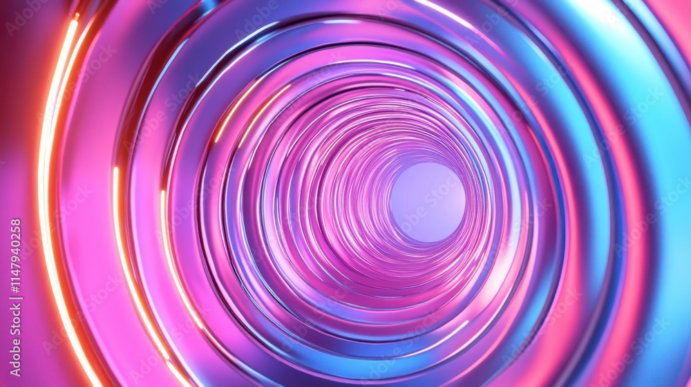 Modern 3D circular tunnel, infinite depth, smooth metallic textures, gentle gradient lights Modern 3D circular tunnel, infinite depth, smooth metallic textures, gentle gradient lights