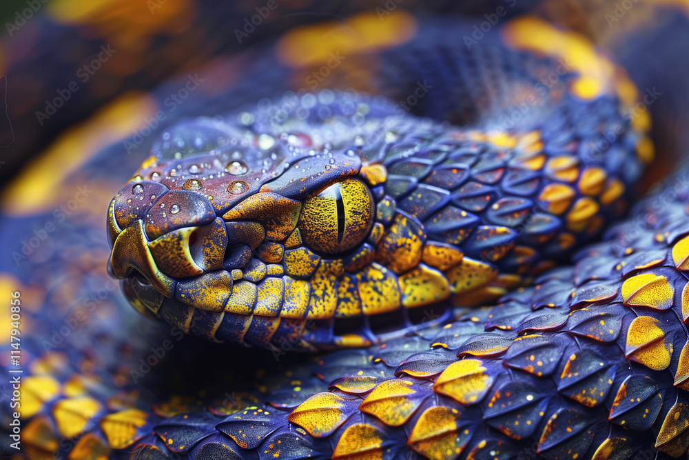 Purple and yellow horned snouted snake. Purple and yellow horned snouted snake.