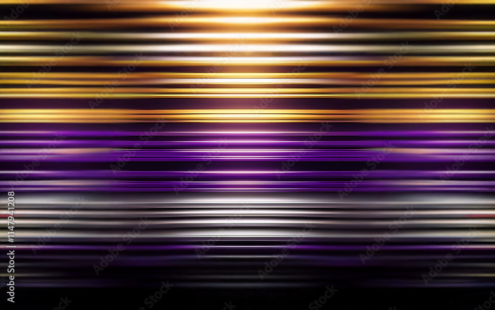 Abstract pattern of horizontal lines with a bright, white light in the center, with colors of gold, silver, and purple. Abstract pattern of horizontal lines with a bright, white light in the center, with colors of gold, silver, and purple.