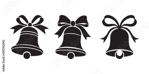 Christmas bells vector icon set. Christmas bell silhouette isolated on white vector
