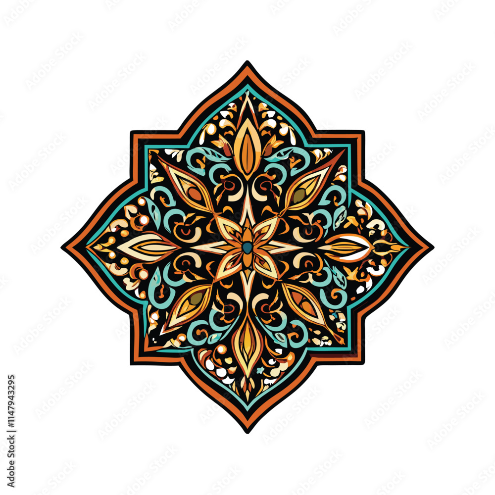 Create a highly detailed vector illustration of a symmetrical arabesque pattern, showcasing intricate curves and flourishing details. Aim for a rich, dark color palette. Create a highly detailed vector illustration of a symmetrical arabesque pattern, showcasing intricate curves and flourishing details. Aim for a rich, dark color palette.