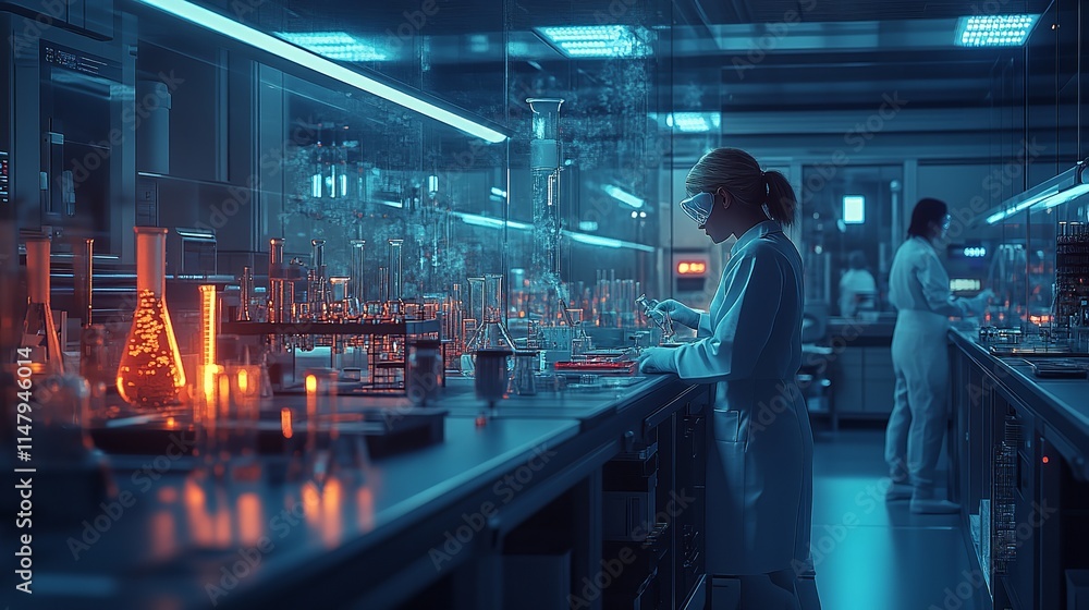 Scientists in the laboratory conduct chemical and biological research, hold samples, and operate various scientific equipment. Scientists in the laboratory conduct chemical and biological research, hold samples, and operate various scientific equipment.