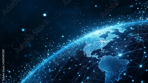 Visual Representation of a Digital Globe Showcasing Interconnected Networks and Bright Lights Across Continents in a Dark Background