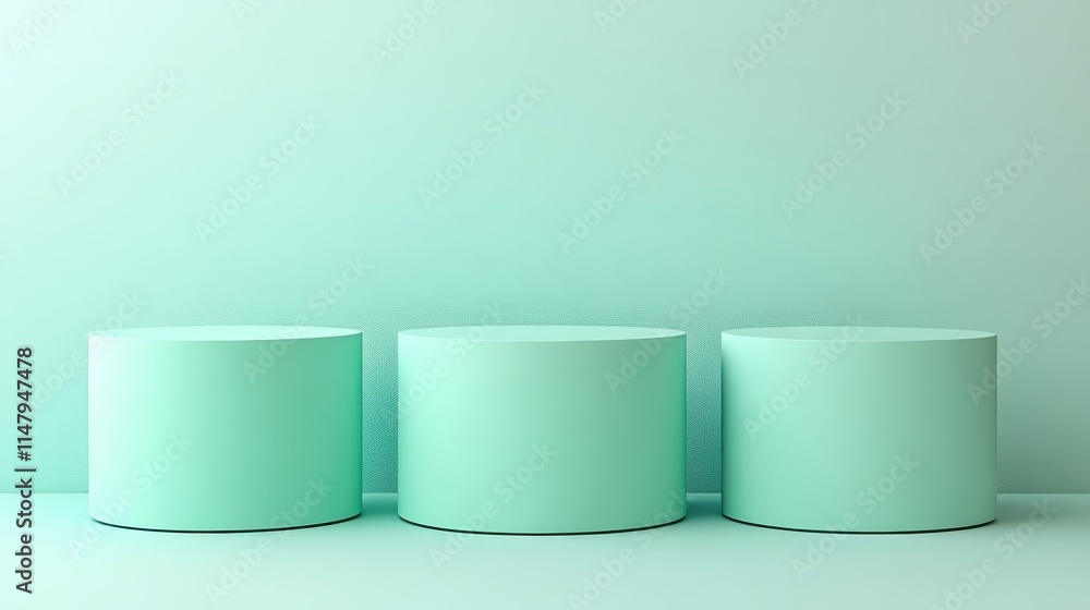 Three Mint Green Cylinders Against A Pale Green Wall Three Mint Green Cylinders Against A Pale Green Wall