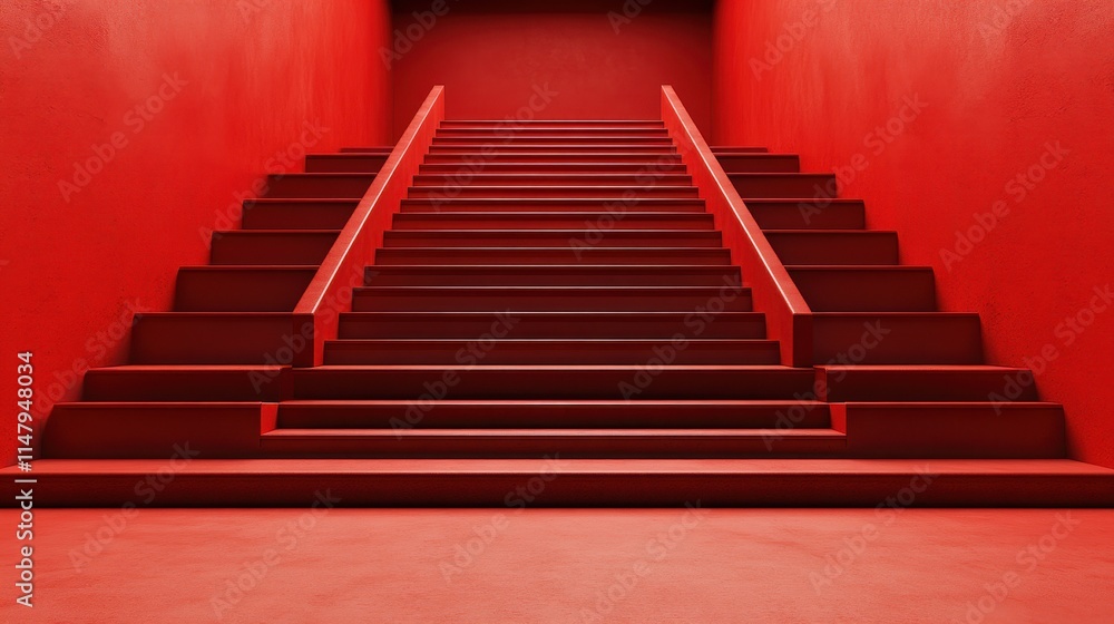 Red Staircase Ascending Within Red Walls Red Staircase Ascending Within Red Walls