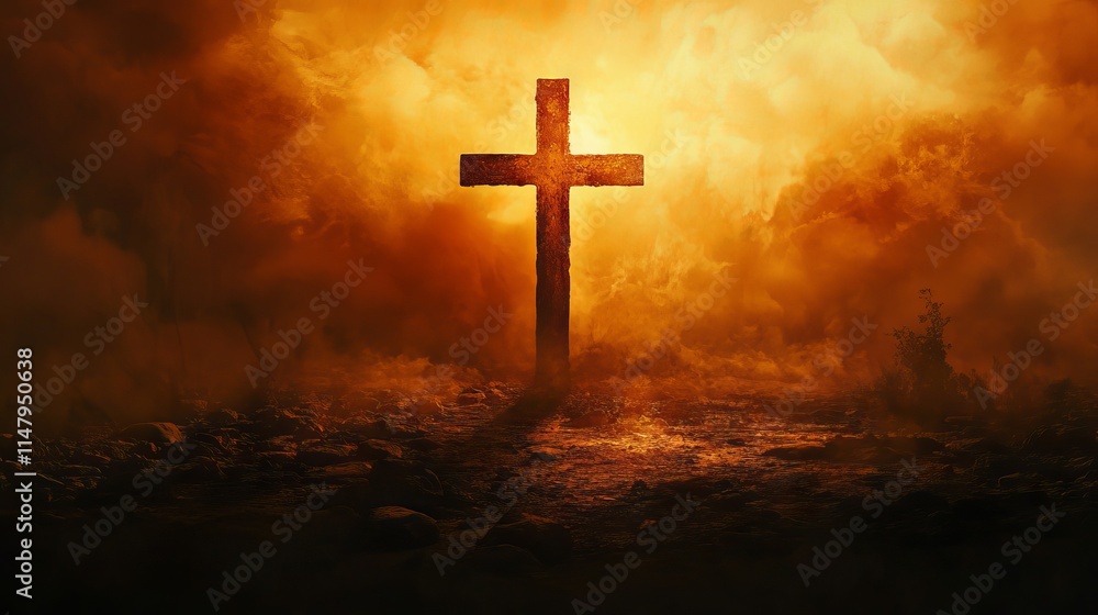 A powerful image of a cross silhouetted against a dramatic, fiery sky, symbolizing faith and spirituality. A powerful image of a cross silhouetted against a dramatic, fiery sky, symbolizing faith and spirituality.