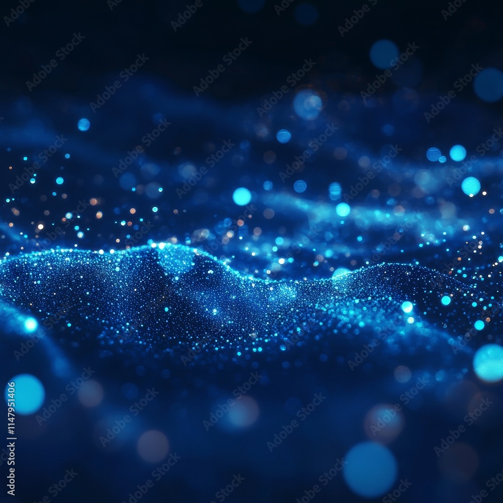 Vibrant Blue Particles Create a Mesmerizing Flow in a Cosmic Landscape, Showcasing the Beauty of Light in Darkness Vibrant Blue Particles Create a Mesmerizing Flow in a Cosmic Landscape, Showcasing the Beauty of Light in Darkness