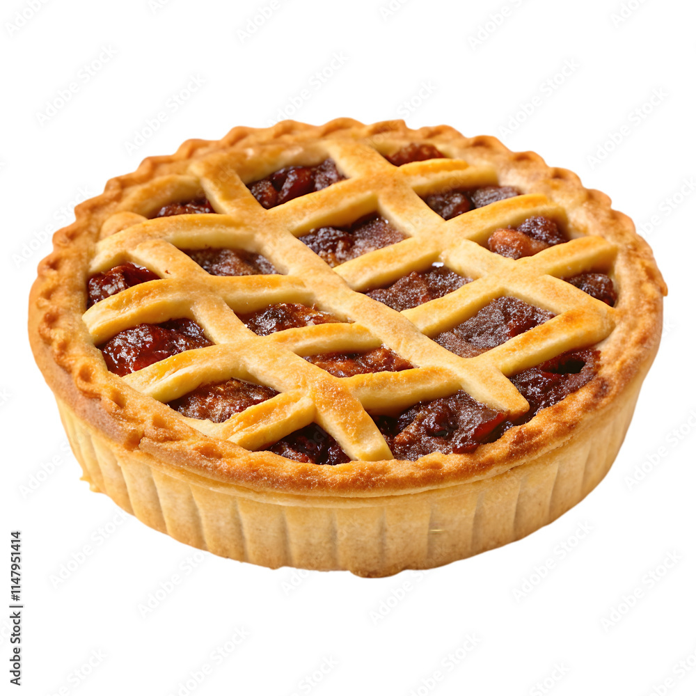 Butter lattice topped mince pie on transparent background Butter lattice topped mince pie on transparent background