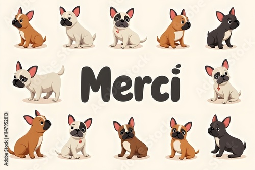 Wallpaper Mural Charming French Bulldog Collection with French Gratitude Message Torontodigital.ca