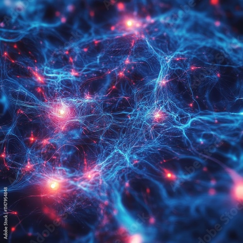 Exploration of a Vibrant Cosmic Network Showcasing Glowing Nodes and Intricate Connections in a Dark Background Filled With Energy