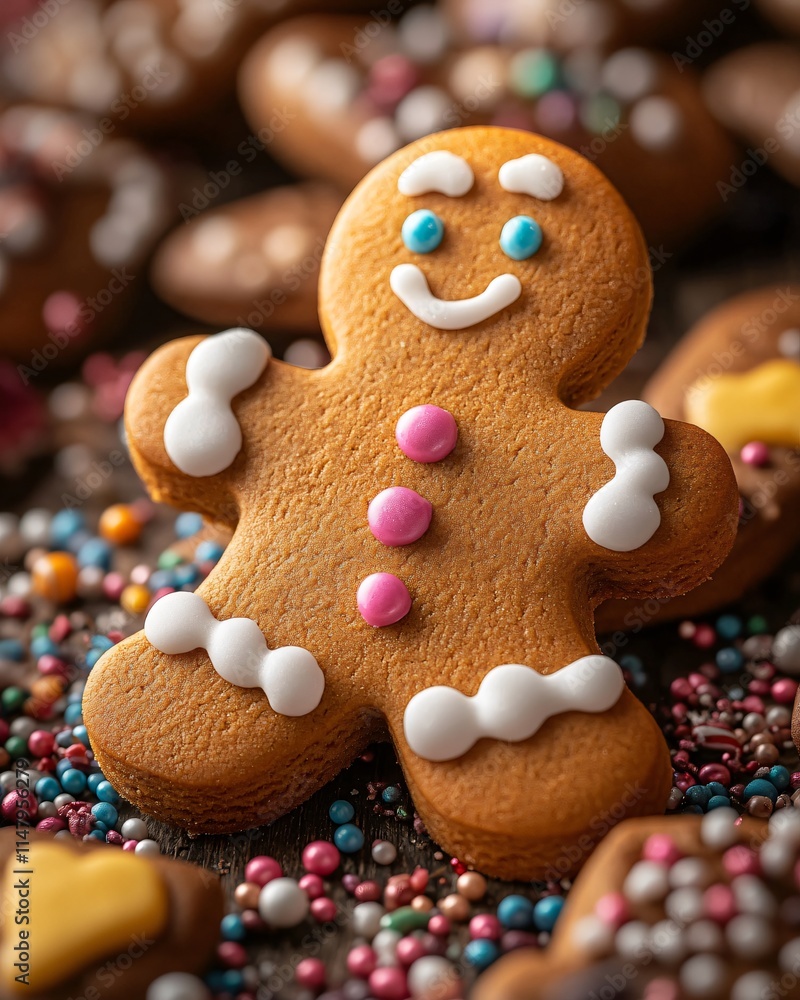 Fototapeta premium Gingerbread man with candy background