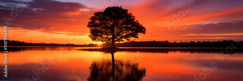 Stunning Sunset Over Peaceful Lake: A Mesmerizing Display of Natural Beauty in Compact 6x8 cm Dimensions photo