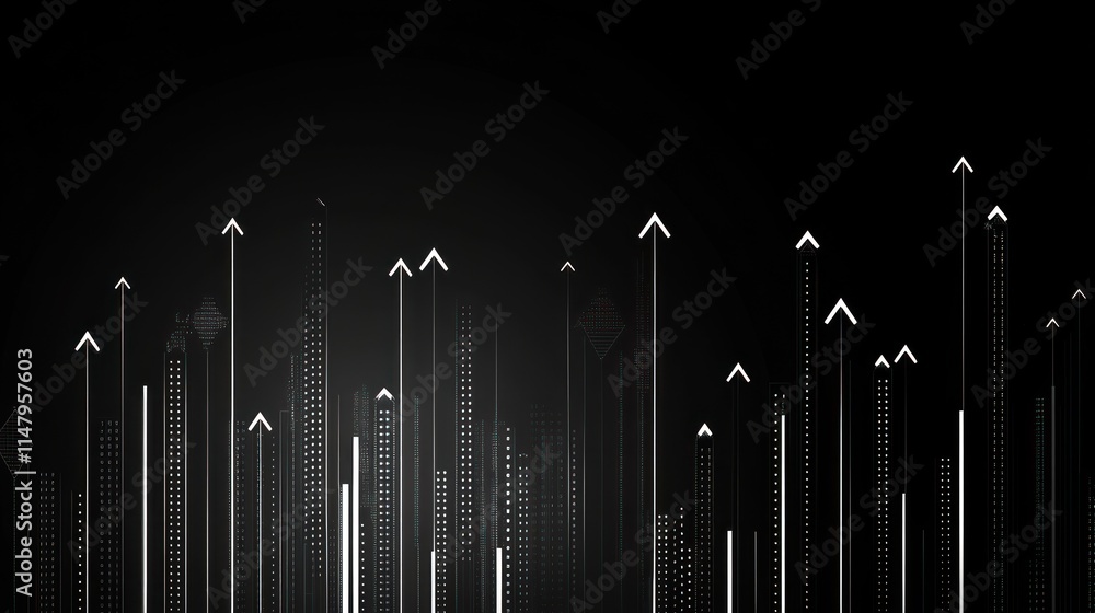 Abstract dark background with upward arrows representing growth and progress. Abstract dark background with upward arrows representing growth and progress.