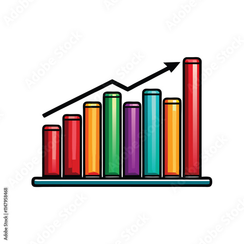 Create a realistic vector illustration of a vibrant bar graph showcasing diverse data points, emphasizing clear visual hierarchy and data readability.