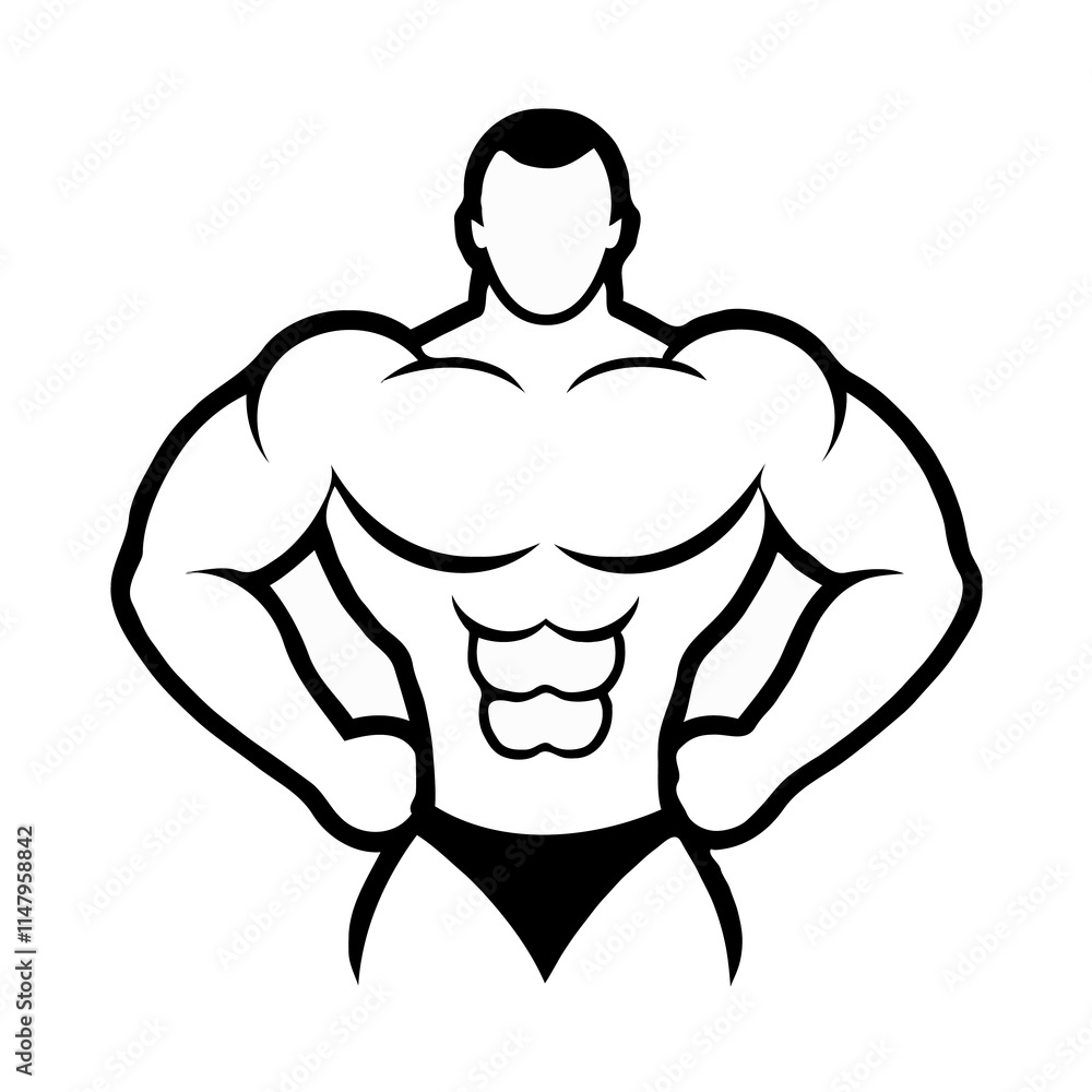 Fototapeta premium Strong man logo, athletic training icon with emblem on a white canvas.