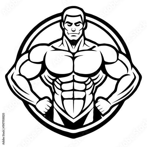 This bold bodybuilding logo, featuring a man bodybuilder silhouette, is more than just a design – it’s a statement. Whether displayed on a t-shirt or used as a print stamp in your fitness gym