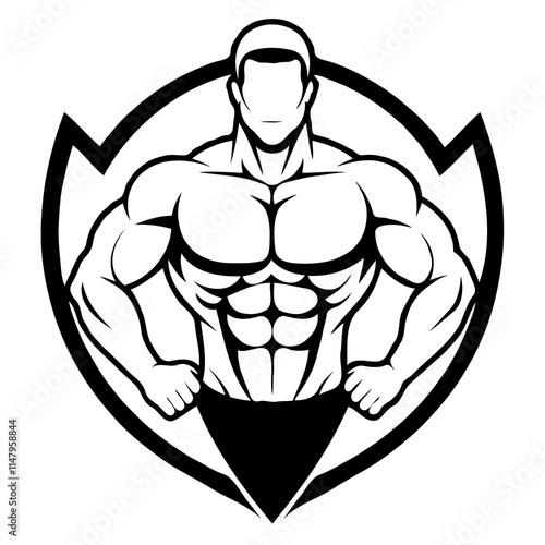 Athletic man training logo, fitness emblem design on white backdrop.