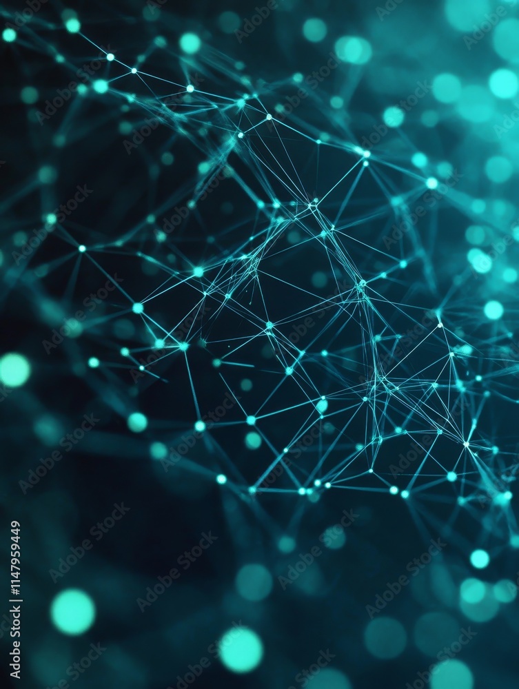 Obraz premium Digital Network Connections Illuminated in Blue and Green Showcasing Modern Technology and Data Interaction