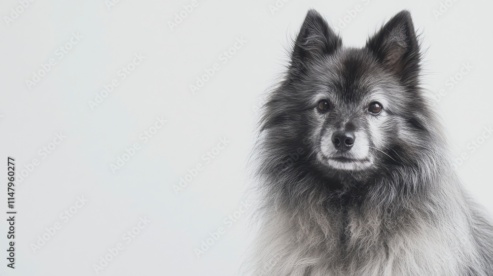Obraz premium Adorable Grey Dog Sitting Against Simple White Background