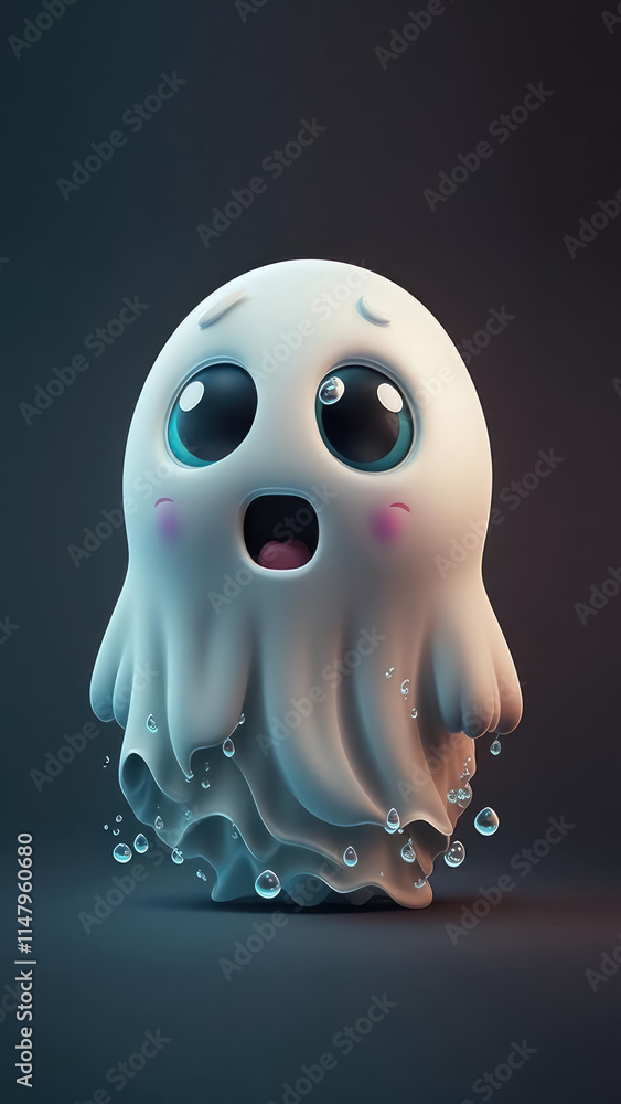 cute cartoon ghost with big eyes and water droplets cute cartoon ghost with big eyes and water droplets