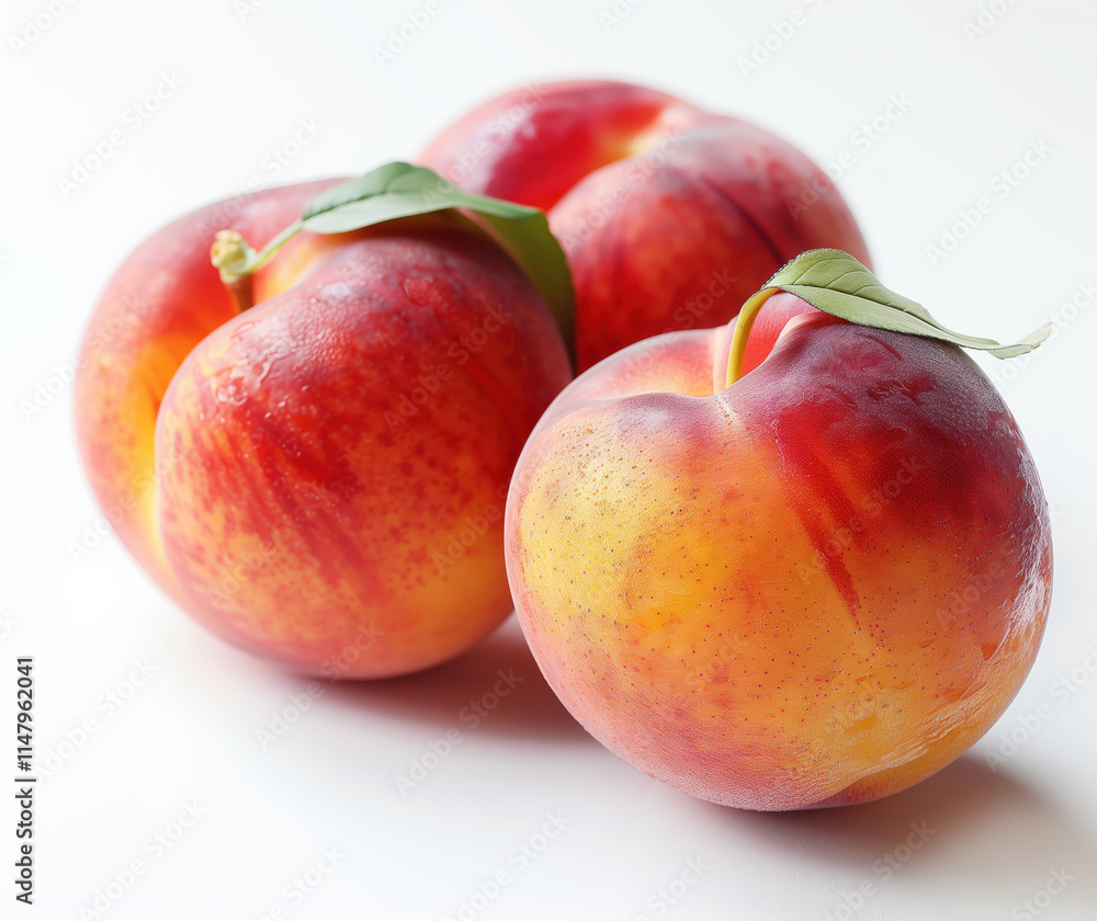 Fresh Nectarines on White Background for Culinary and Health Uses, High-Resolution Photograph Fresh Nectarines on White Background for Culinary and Health Uses, High-Resolution Photograph