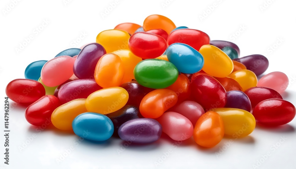 A colorful pile of jelly beans is centered against a clean white background A colorful pile of jelly beans is centered against a clean white background