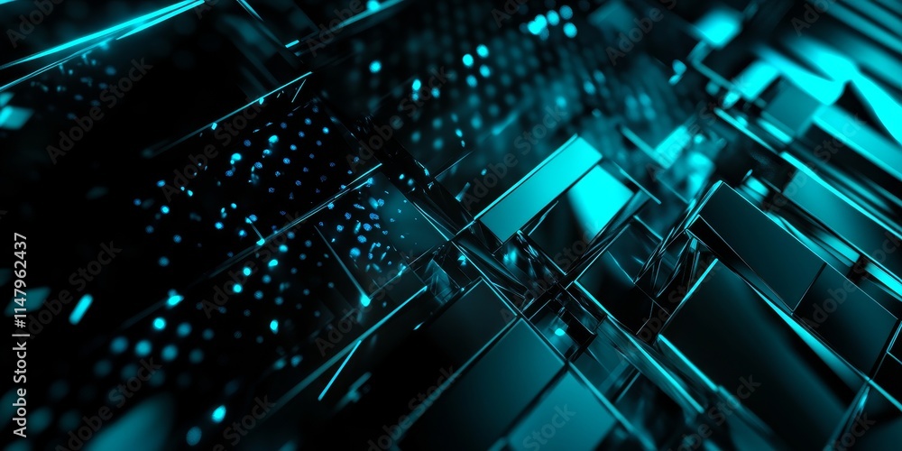 Obraz premium Abstract Composition of Glowing Blue Translucent Panels Arranged in a Dynamic Pattern Creating a Futuristic Effect