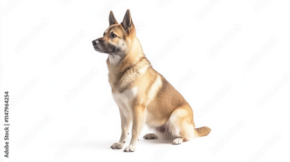 Sitting dog with pointed ears against a white background Sitting dog with pointed ears against a white background