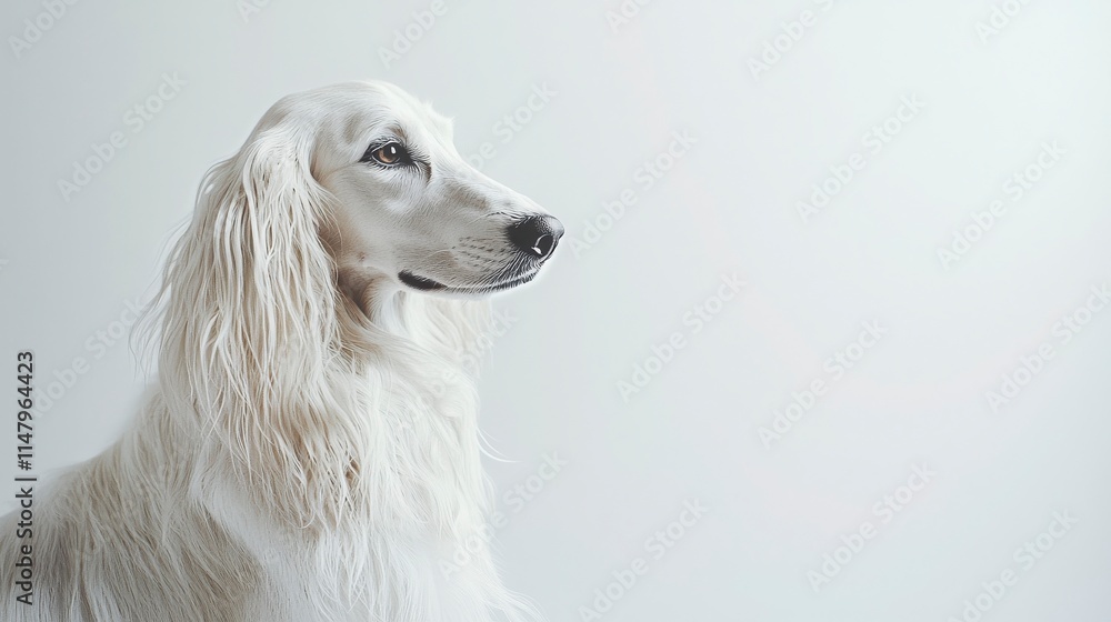 Elegant White Dog with Fluffy Coat in Soft Natural Light Setting Elegant White Dog with Fluffy Coat in Soft Natural Light Setting