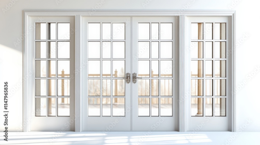 Elegant glass doors leading to a bright outdoor balcony filled with natural light. Elegant glass doors leading to a bright outdoor balcony filled with natural light.