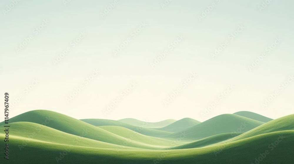 Obraz premium Serene Green Rolling Hills Under a Pale Sky
