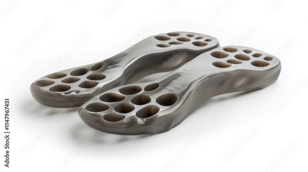 Obraz premium Minimalist Foot Imprint Sculpture Design 3D Rendered Abstract Organic Grey Textured Foot Print Pattern Form for Healthcare Wellness and Beauty Concepts