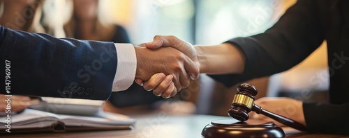 Wallpaper Mural Happy man and woman clients handshake close deal with a legal adviser Torontodigital.ca