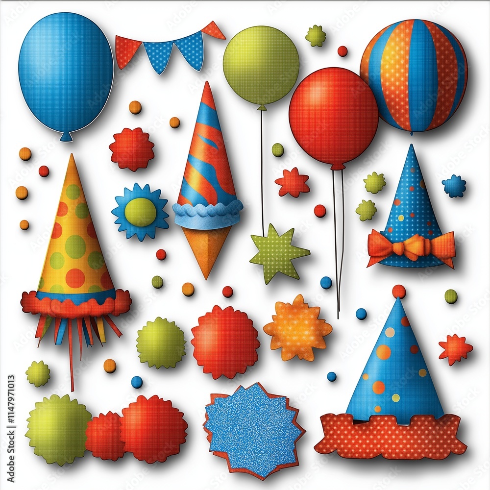Obraz premium Colorful party hats and balloons. Festive celebration.