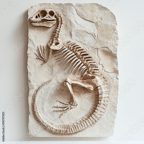 Detailed Display of a Fossilized Skeleton with Intricate Features Highlighting Ancient Life Forms photo