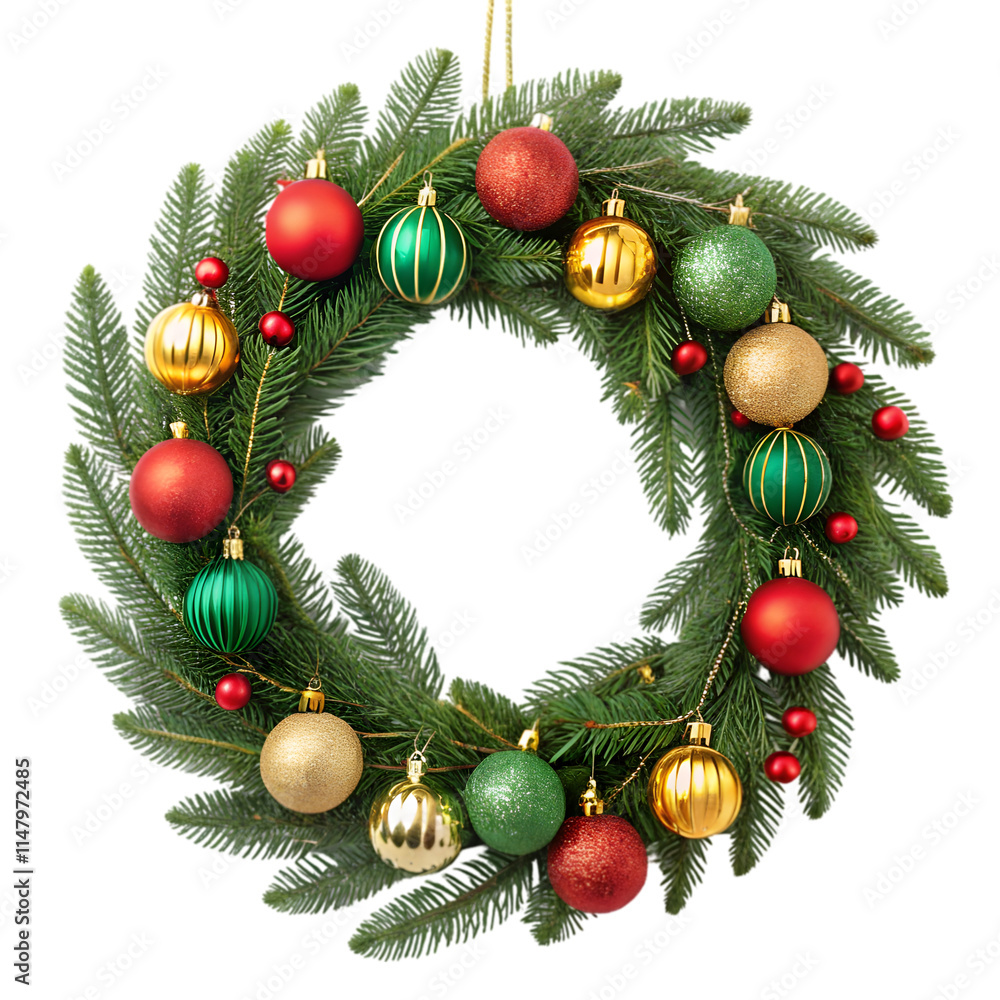 Festive wreath of Christmas balls branches on transparent background Festive wreath of Christmas balls branches on transparent background