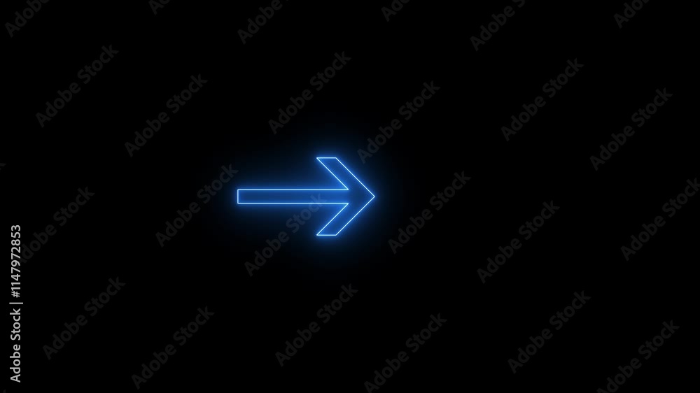 Direction arrow right neon light glowing sign icon royal blue color animation. Black background 4k video.
Direction arrow right neon light glowing sign icon royal blue color animation. Black background 4k video.