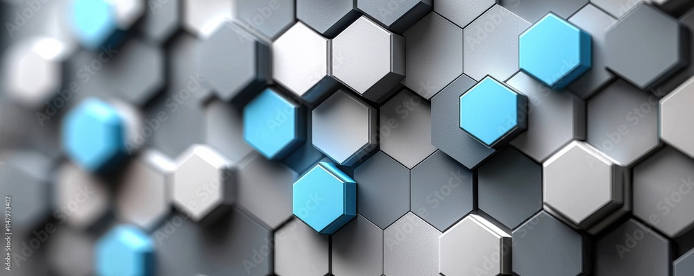 Abstract 3D hexagonal shapes with modern color gradient in blue and gray Abstract 3D hexagonal shapes with modern color gradient in blue and gray