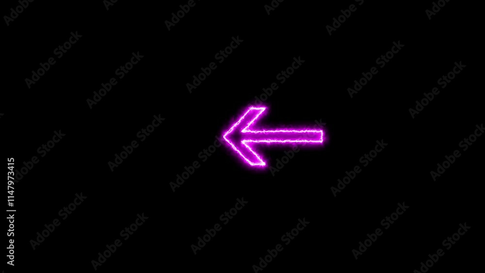 Direction arrow left neon light glowing sign icon magenta color animation. Black background 4k video. Direction arrow left neon light glowing sign icon magenta color animation. Black background 4k video.