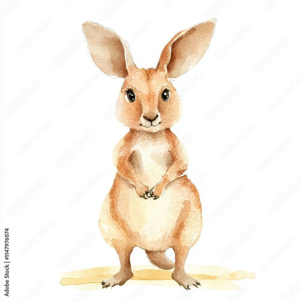 Fototapeta premium Cute Watercolor Kangaroo Character Illustration Ideal for Kids’ Art Projects and Merchandise