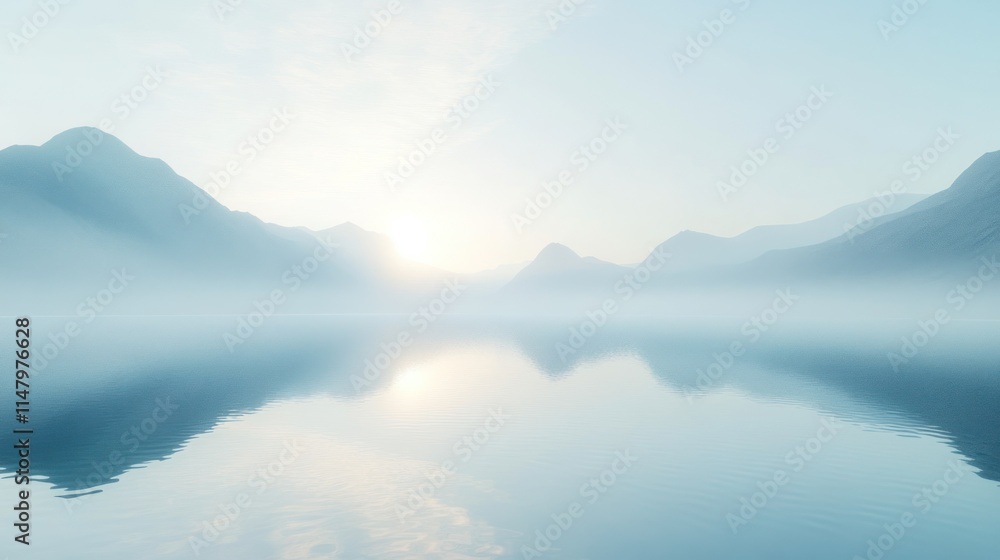 Serene Sunrise Over Misty Mountain Lake Serene Sunrise Over Misty Mountain Lake