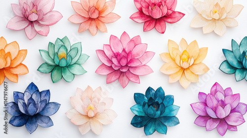 Colorful watercolor flower rangoli designs on white background photo