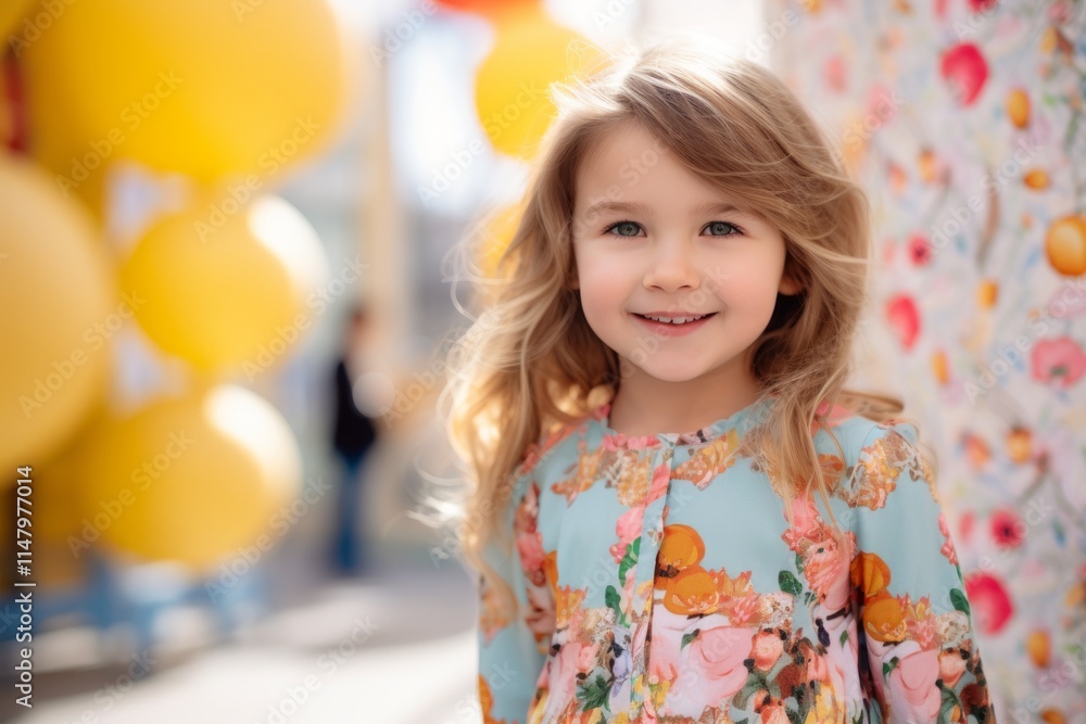 Portrait of cute little girl with long blond hair on the background of colorful balloons Portrait of cute little girl with long blond hair on the background of colorful balloons