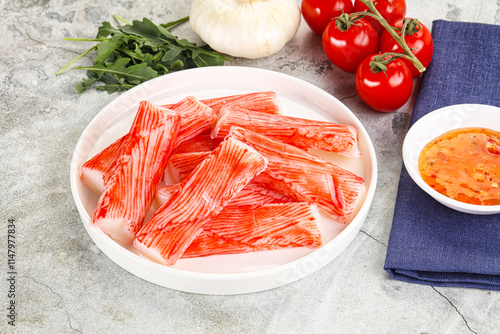 Fotografie Tasty Crab stics surimi heap