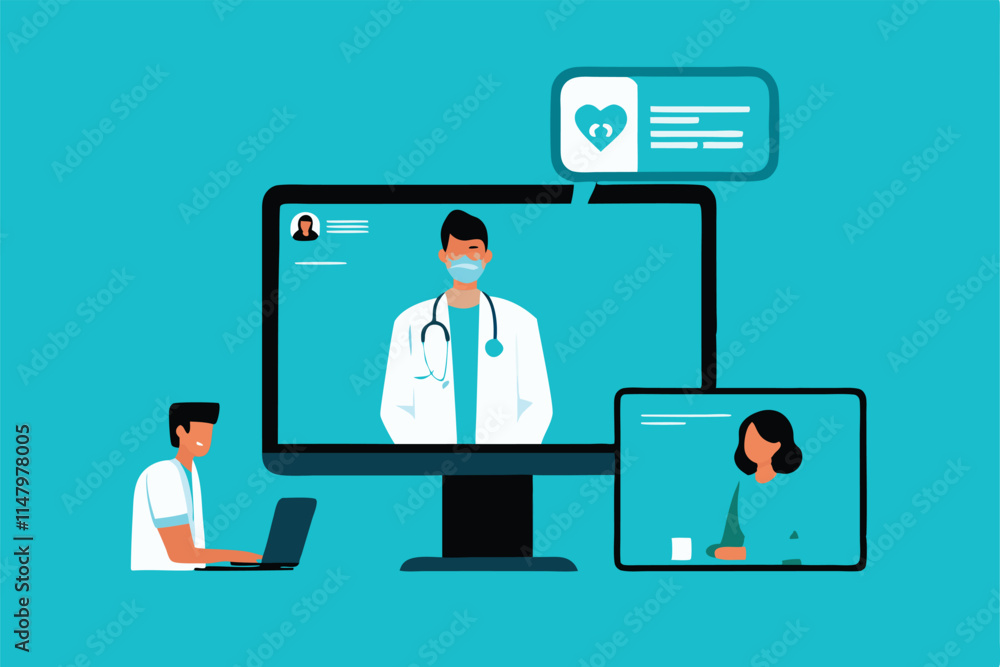A doctor conducts a virtual consultation with a patient via telemedicine, showcasing modern healthcare technology. A doctor conducts a virtual consultation with a patient via telemedicine, showcasing modern healthcare technology.